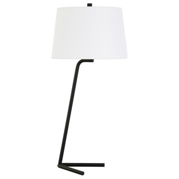 Markos 28.5 Tall Tilted Table Lamp with Fabric Shade in Blackened Bronze/White
