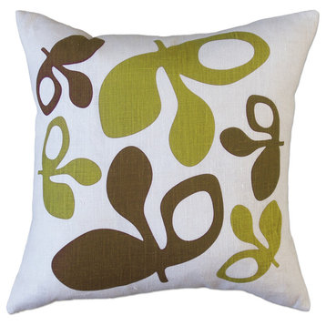 Hand Printed Linen Pillow - Pods, Green/Chocolate, 16 x 16