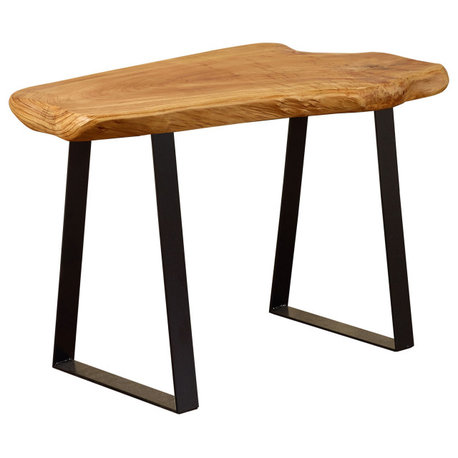 Cedar Roots Bench Stool With Flat Iron Legs, Cedar, 27.5"x14"x17.4"