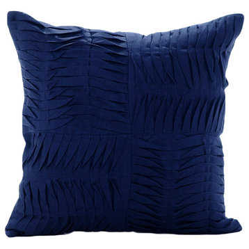 Blue Textured Pintucks 16"x16" Cotton Linen Pillows Cover, Navy Knight