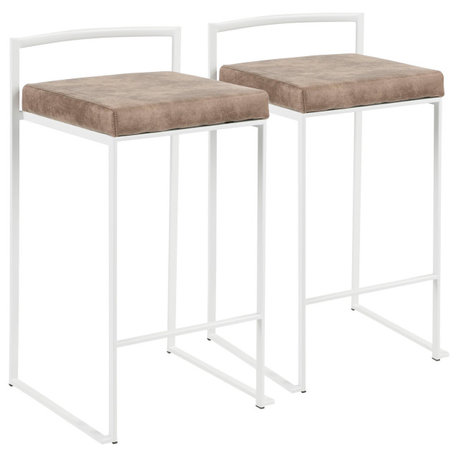 Fuji Stacker Counter Stool, Set of 2, White/Brown Cowboy Fabric