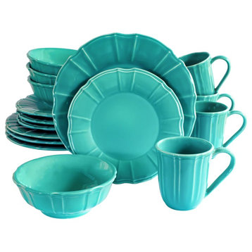 Chloe 16 Piece Dinnerware Set, Service for 4, Turquoise