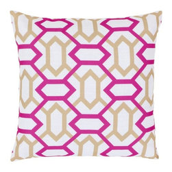 Ivory with Magenta and Olive Print Pillow by Surya - Decorative Pillows
