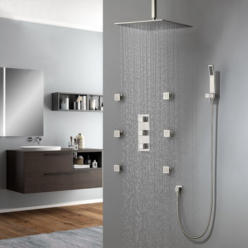 $416.99 Modern 16 Inches Square Ceiling-Mount Rain Shower Head & 6 Body Sprays &