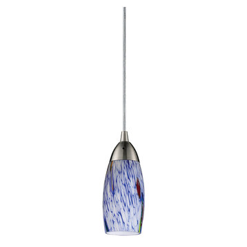 Milan 1-Light Pendant, Satin Nickel And Starlight Blue Glass