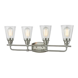 Annora 428 4-Light Clear Glass Vanity Light in Brushed Nickel - Bathroom Vanity Lighting