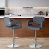 Adjustable Tufted Oatmeal Fabric Barstool With Armrests, Set of 2, Dark Gray
