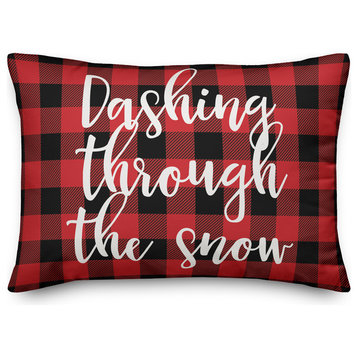 Dashing Through The Snow, Buffalo Check Plaid 14x20 Lumbar Pillow