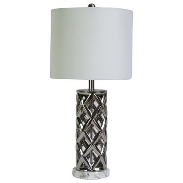 26" Woven Cylinder Cage Ceramic & Metal Faux Marble Table Lamp