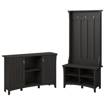 Bush Furniture Salinas Hall Tree with Shoe Bench and Accent Chest in Black