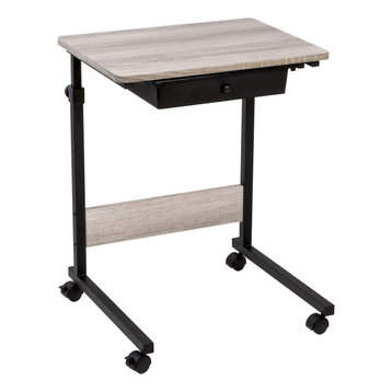 Laptop Cart with Storage，Aopwsrlyi Sit-to-Stand Rolling Adjustable Height Laptop Cart，Woodgrain