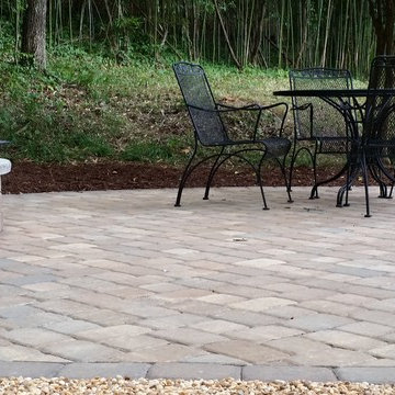 Walkways, retaining walls, patio with fire pit!