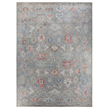 Oushak, One-of-a-Kind Hand-Knotted Runner Rug  - Gray, 9' 10" x 13' 9"