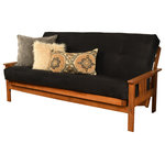 Studio Living - Caleb Frame Futon With Barbados Finish, Suede Black - With plush padding, a casual and relaxed design and a generous seat, the Caleb Suede Futon is a convertible bed your relatives won't mind using. Merging fashion and function, the Caleb Suede Futon brings double the benefit to your home.