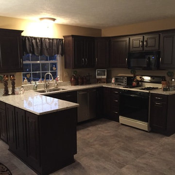 Cabinet refacing--chocolate with Quartz countertop