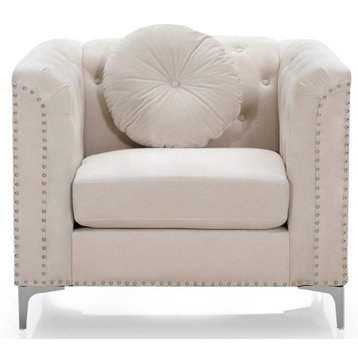 Pompano Ivory Tufted Velvet Accent Chair