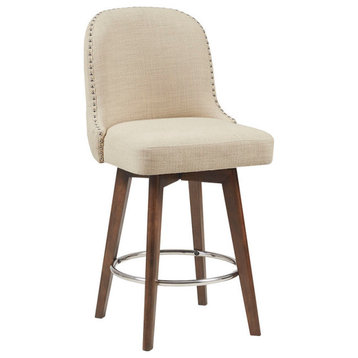 Madison Park Armless Swivel Counter Stool Square Height Bar Stool, Natural