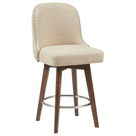 Madison Park Armless Swivel Counter Stool Square Height Bar Stool, Natural