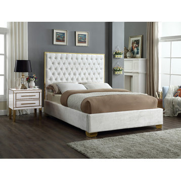 Lana Velvet Bed, White, Queen