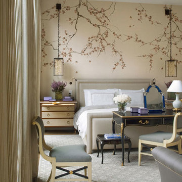 Handprinted Chinoiserie wallpaper in interior design