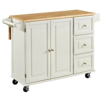 Homestyles Mobile Kitchen Island Cart with Wood Drop Leaf Breakfast Bar in White