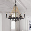 Matte Black Farmhouse Candle Chandelier With Wood Beads Design