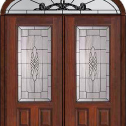 Prehung Transom Double Door 80 Fiberglass Versailles 3/4 Lite Glass - Front Doors