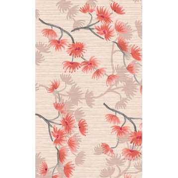 Floating Minimalist Floral Wallpaper, Coral, Double Roll