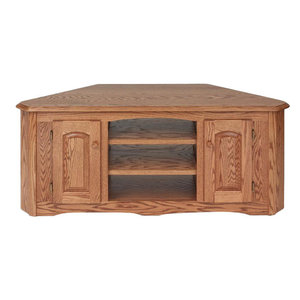 Solid Oak Country Style Corner Tall Tv Stand With Cabinet