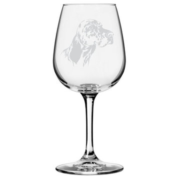 English Setter Dog Themed Etched All Purpose 12.75oz. Libbey Wine Glass