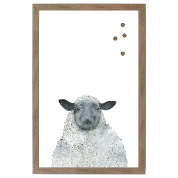 "Sheep" Magnet Board With Brown Frame, 24"x16"