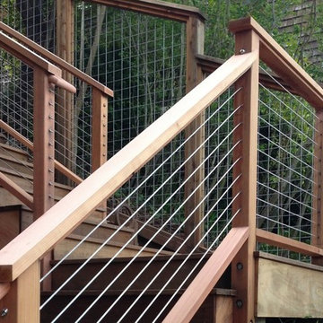 Outdoor Finished Wood and Cable-Grid Staircase