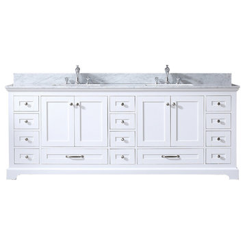Dukes 84" White Double Vanity, White Carrara Marble Top, Sinks,no Mirror