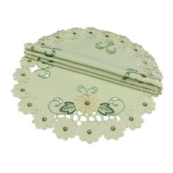 Xia Home Fashions - Emerald Daisy Embroidered Cutwork 12" Round Doily, Set of 4 - Placemats
