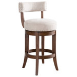 Armen Living - Mystic Brown Wood 26" Swivel Barstool, Ancient Stone Fabric, Set of 3 - The Mystic Barstool combines timeless elegance with modern functionality, making it a perfect addition to your kitchen island, counter, or home bar. Featuring a sleek low-back design, round upholstered seat, and intricate nailhead trim detailing, this barstool offers a refined and sophisticated look. The plush seat is upholstered in durable polyester fabric and filled with fiber-wrapped foam for superior comfort and longevity.