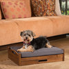 GDF Studio Frenty Mid Century Modern Dark Oak Acacia Wood Dog Bed With Storage
