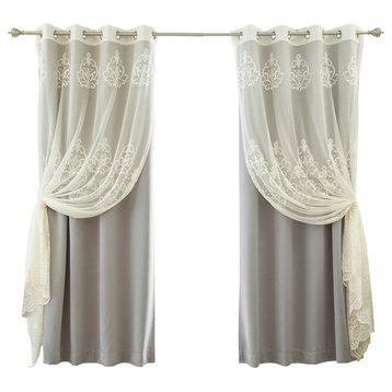 Sheer Agatha and Blackout Mix and Match Curtains, Gray, 84"