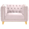 Michelle Fabric Upholstered Chair, Gold Iron Legs, Pink, Velvet, Chair