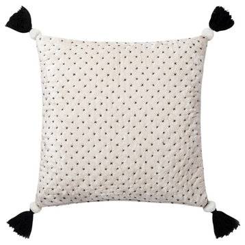 Cross-Stitch Velvet Front and Back 22"x22" Pillow, White/Black, Poly Fill