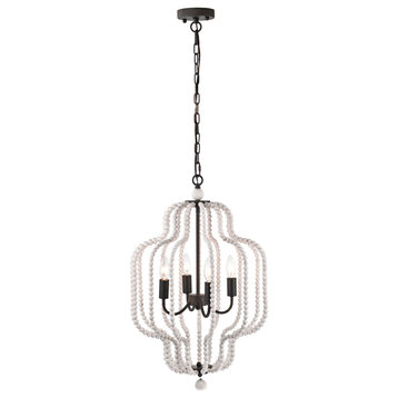 PD025/4RS 18" 4-Light Indoor Weathered White and Rustic Black Chandelier