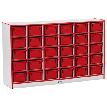 Rainbow Accents 30 Cubbie-Tray Mobile Storage - with Trays - Red