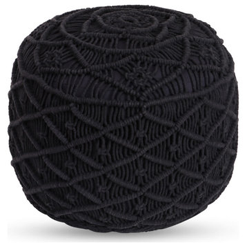 Loft Lyfe Sariya Ottoman, Hand Knitted, Cotton Yarn, Black