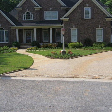 Pea gravel Aggregate Driveway, Fieldstone walkway and Gas lamp