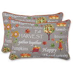 Pillow Perfect - Autumn Harvest Haystack Indoor/Outdoor Lumbar Pillow Set of 2 - Welcome autumn with this oversized lumbar pillow set displaying the perfect combination of heartwarming sentiments & cherished harvest elements. Rich, vibrant colors pop off the neutral background making a statement for any seating area all season long, indoors or outdoors.   Additional features of these oversized lumbar pillows include a coordinating welt cord, recycled polyester fiber-fill with a sewn seam closure, and UV protection making it suitable for indoor and outdoor use.