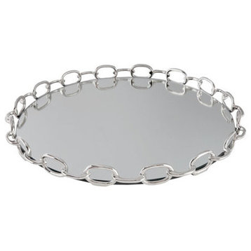 Silver Chain Link Mirrored Tray 18" Round, Decorative Modern Brass