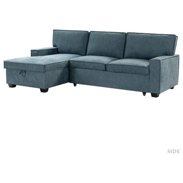 Pull Out Sleeper Sofa & Chaise, Blue