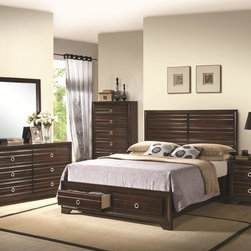 Bryce Cappuccino Queen Bed with Panel Headboard and Storage Footboard - Panel Beds