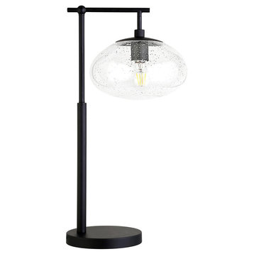 Blume 25 Tall Arc Table Lamp with Glass Shade in Blackened Bronze/Seeded