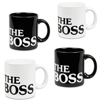 "The Boss" Assorted Black and White Mugs, Set of 4