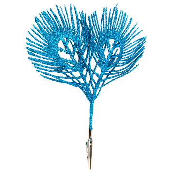 7" Aqua Glitter Peacock Pick With 2 Feathers